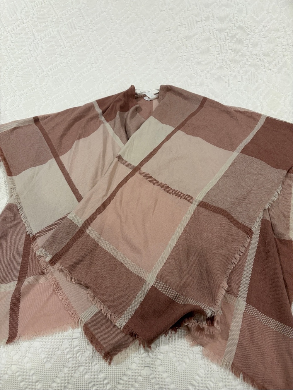 LC Lauren Conrad Brown and Cream Plaid Poncho Sweater